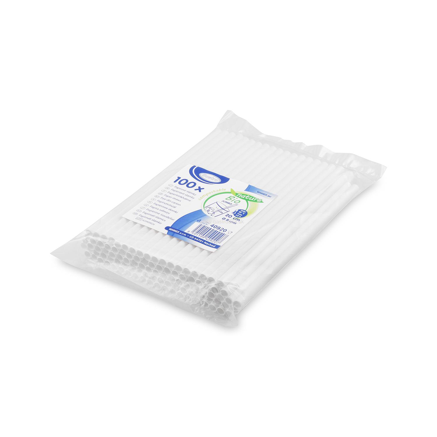 Slamka papierová JUMBO Ø8mm x 25cm biela, 100ks