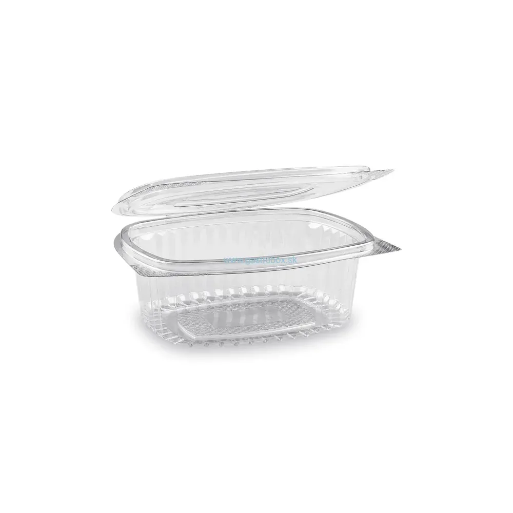 Miska s viečkom 375ml oválna priehľadná (rPET), 50ks