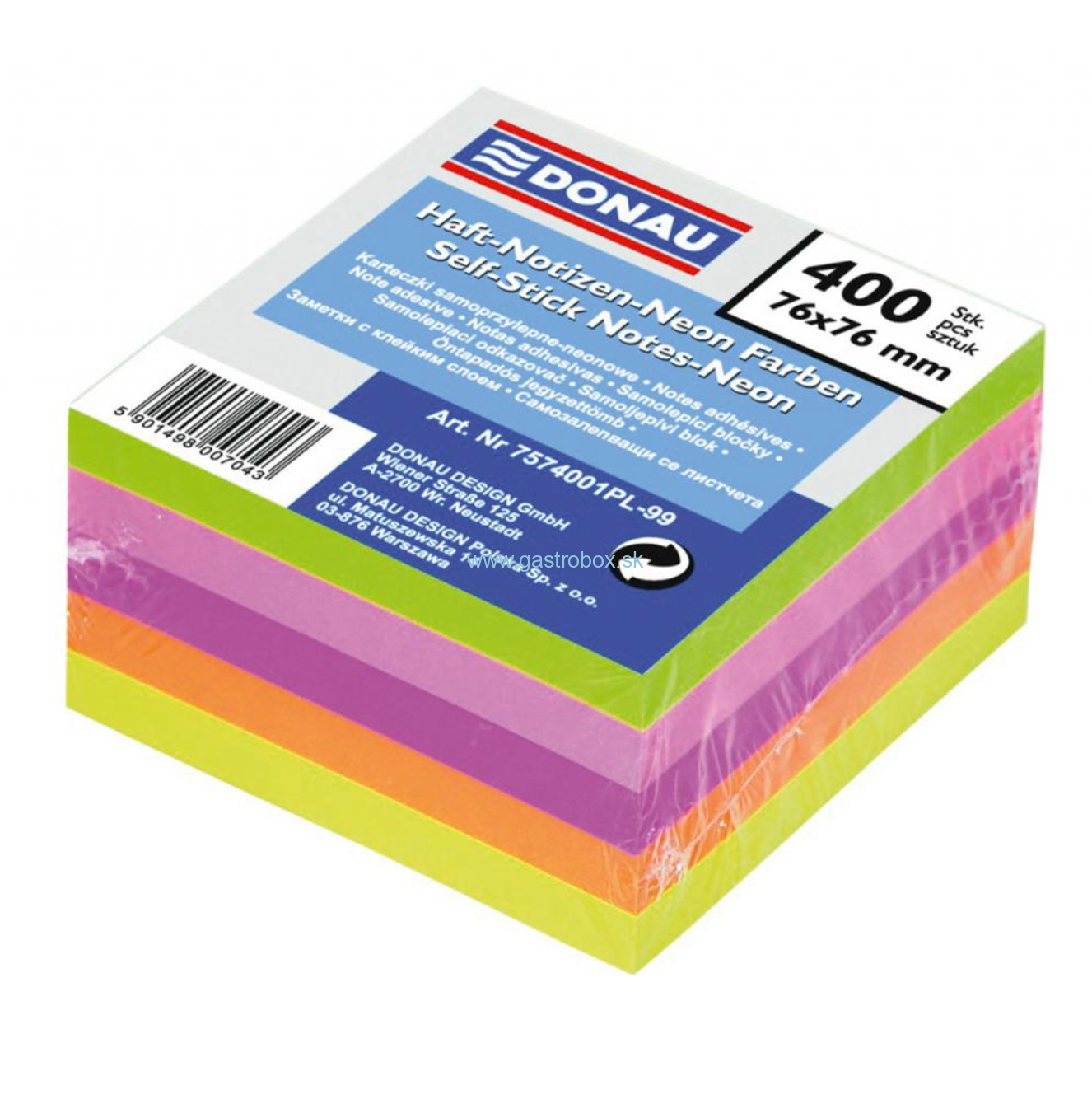 Samolepiace bločky neon 76x76mm 400listov, 1ks