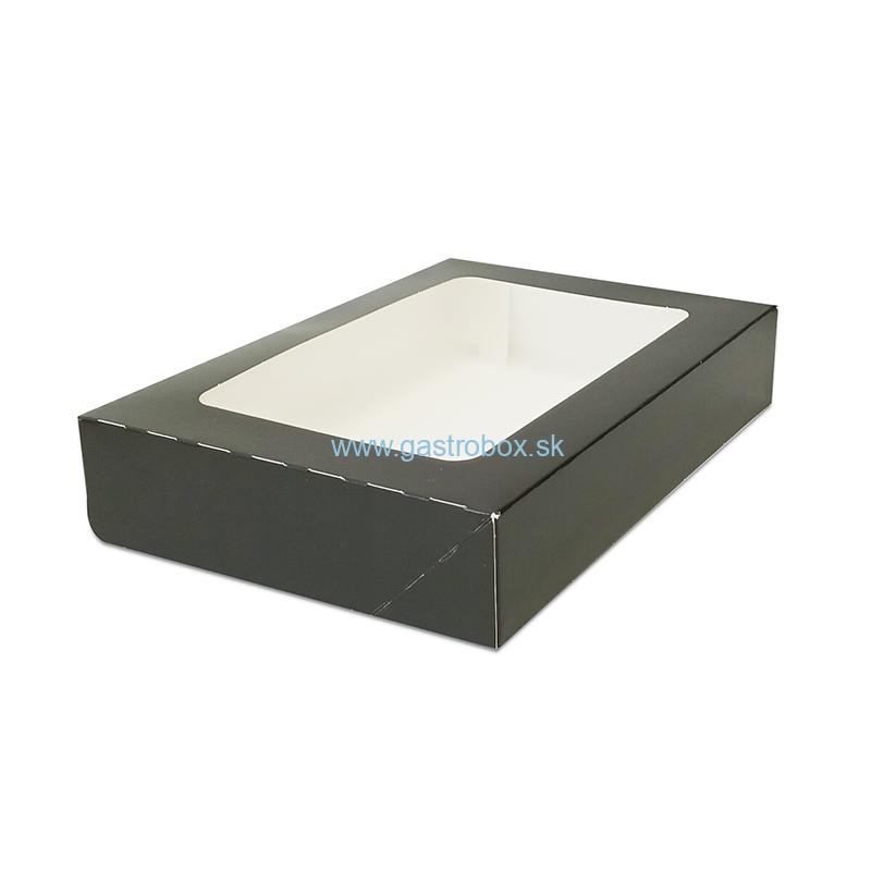 Sushi box čierny s okienkom (PAP) 260x190x50 mm, 15ks