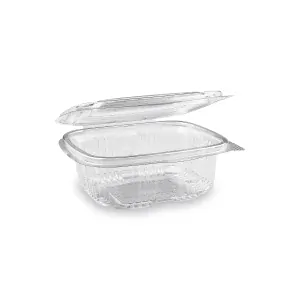 Miska s viečkom 375ml hranatá priehľadná (rPET), 50ks