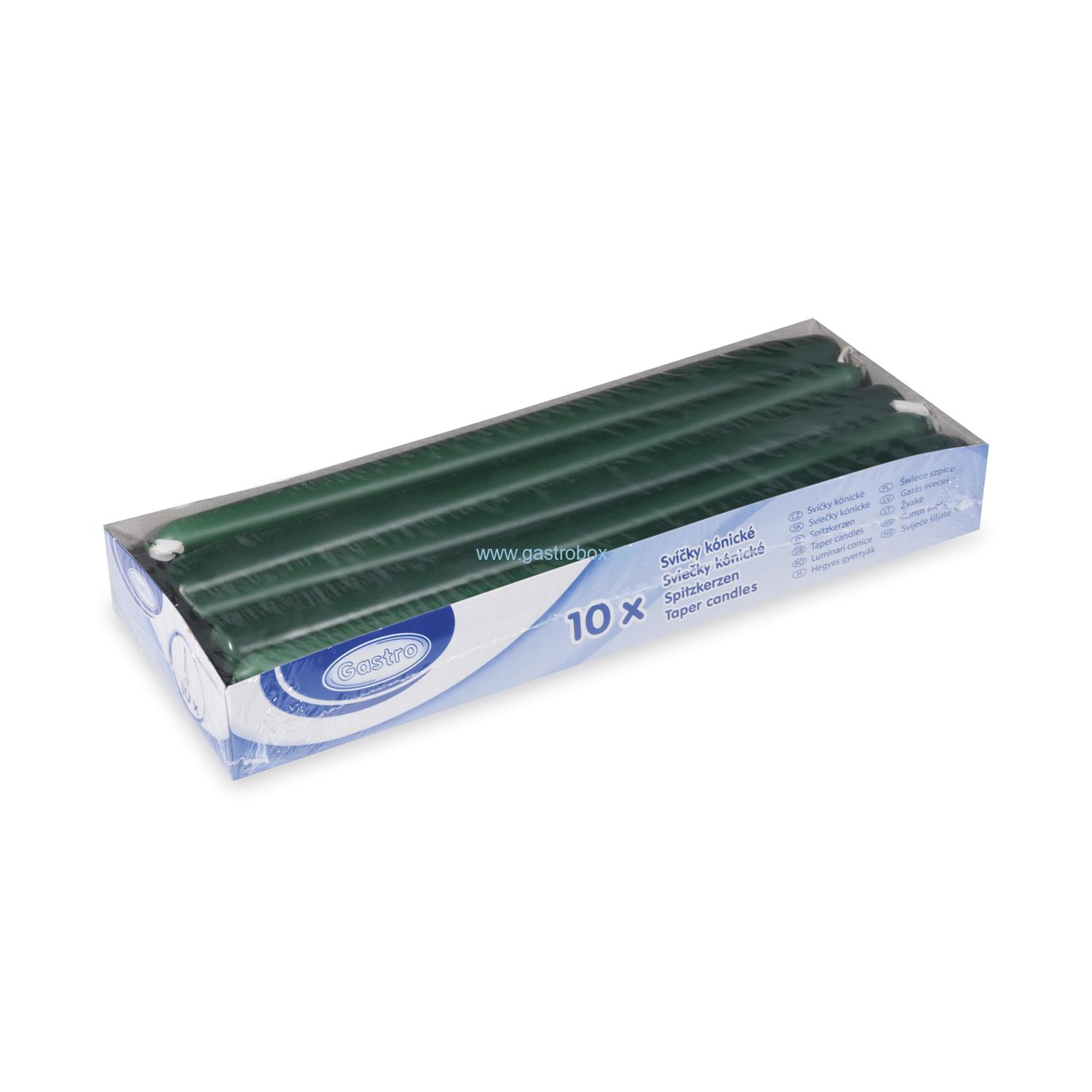 Sviečky kónické Ø 23,5 x 245 mm tmavozelené, 10ks