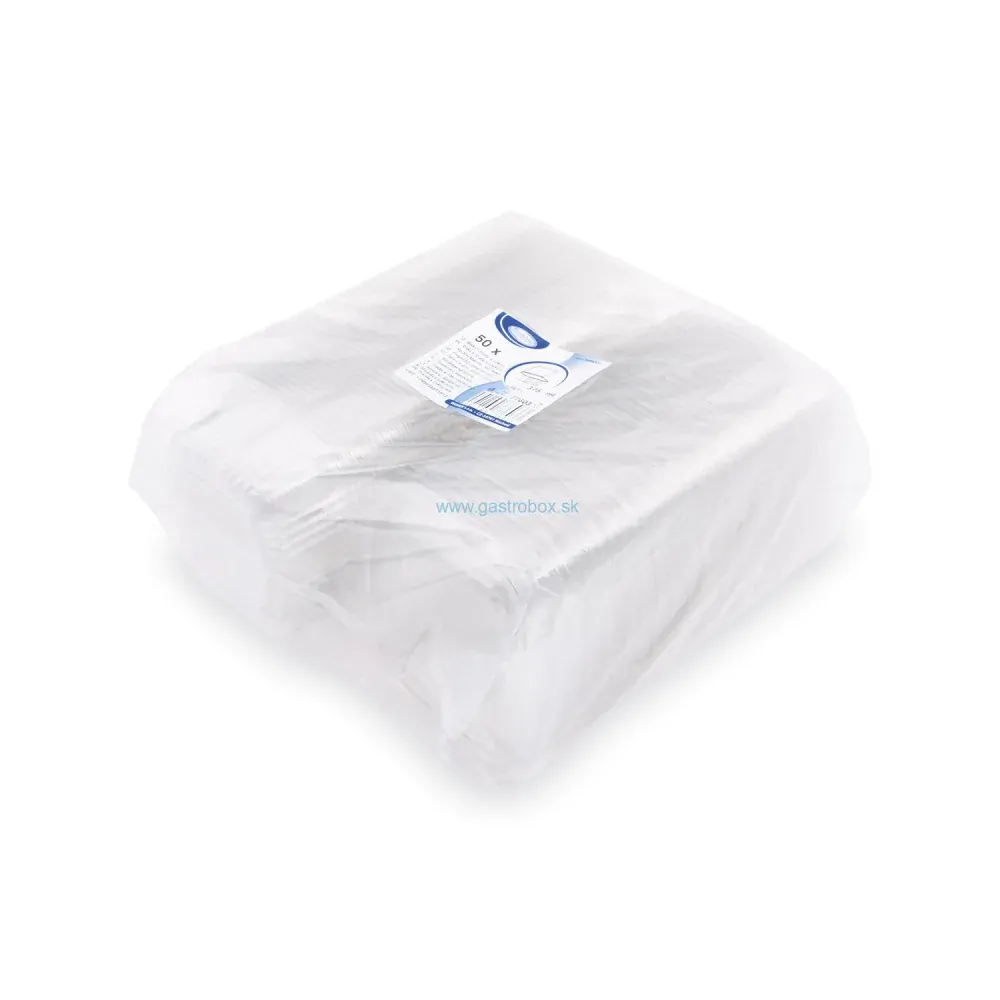 Miska s viečkom 375ml hranatá priehľadná (rPET), 50ks