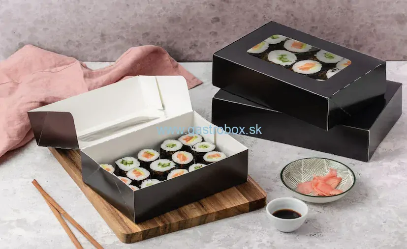 Sushi box čierny s okienkom (PAP) 260x190x50 mm, 15ks
