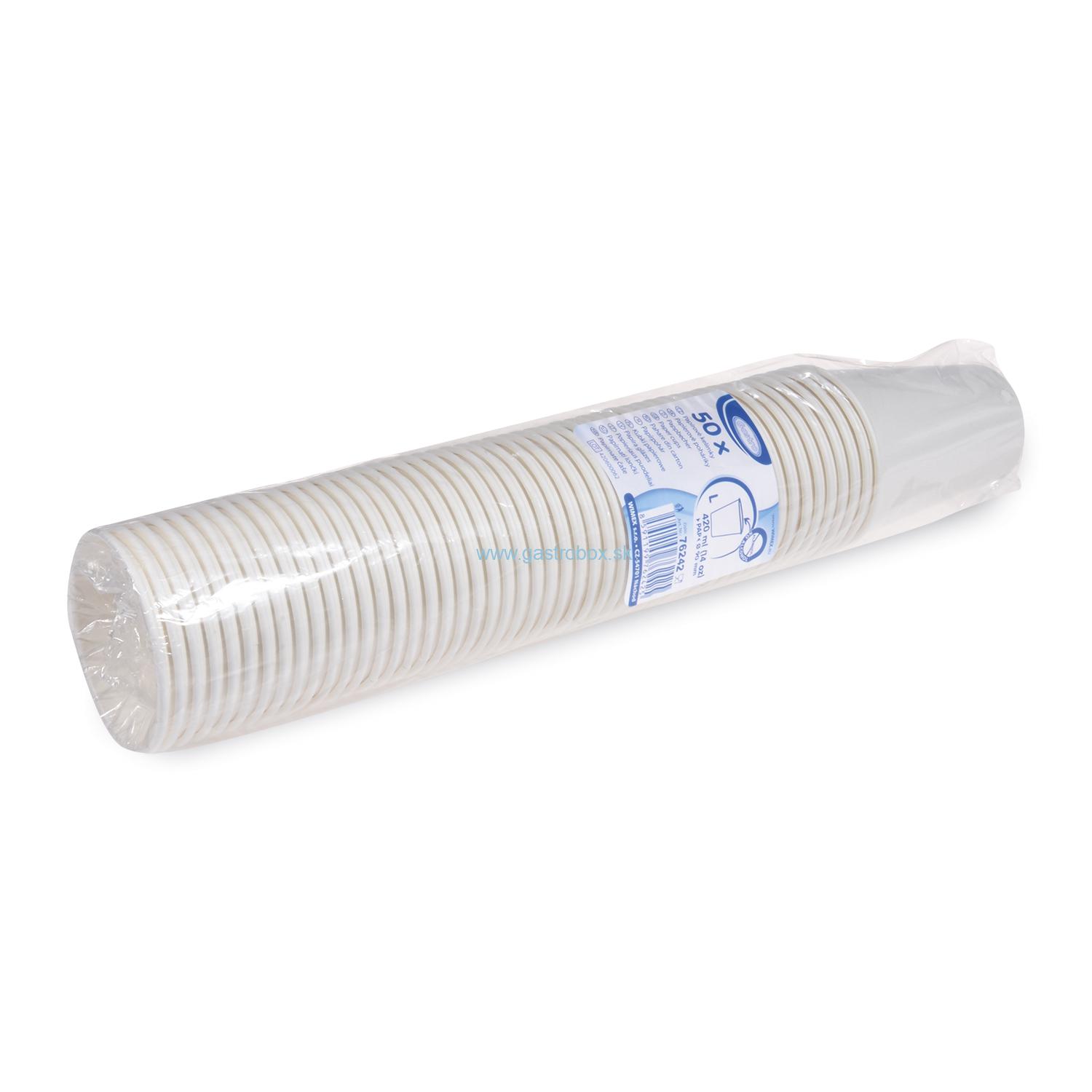 Pohár papierový biely 420ml, Ø 90 mm, 50ks