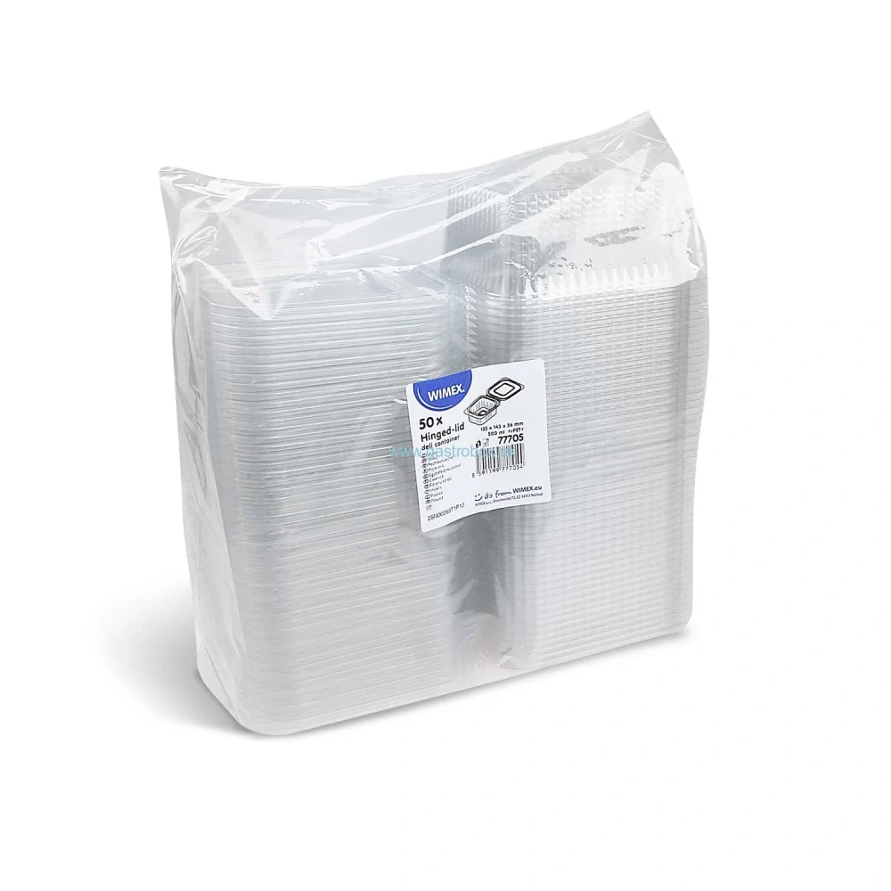Miska s viečkom 500ml hranatá priehľadná (rPET), 50ks