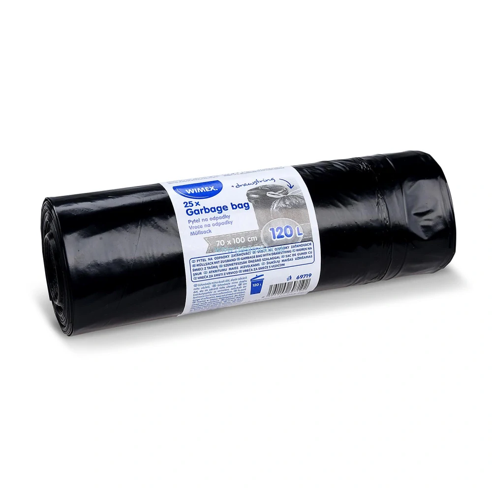 Vrecia na odpad 120L zaťahovacie (LDPE) čierne 70x110 cm, 25ks