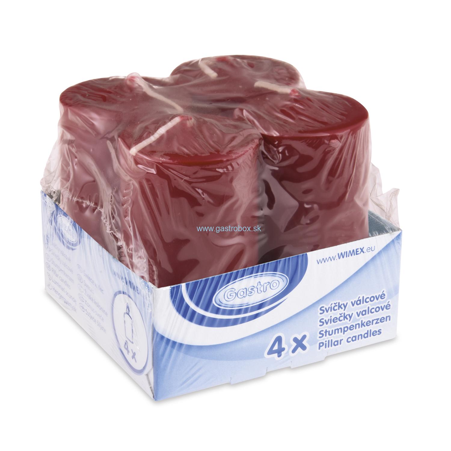AKCIA! Sviečky valcové Ø 50 x 100 mm bordové, 4ks