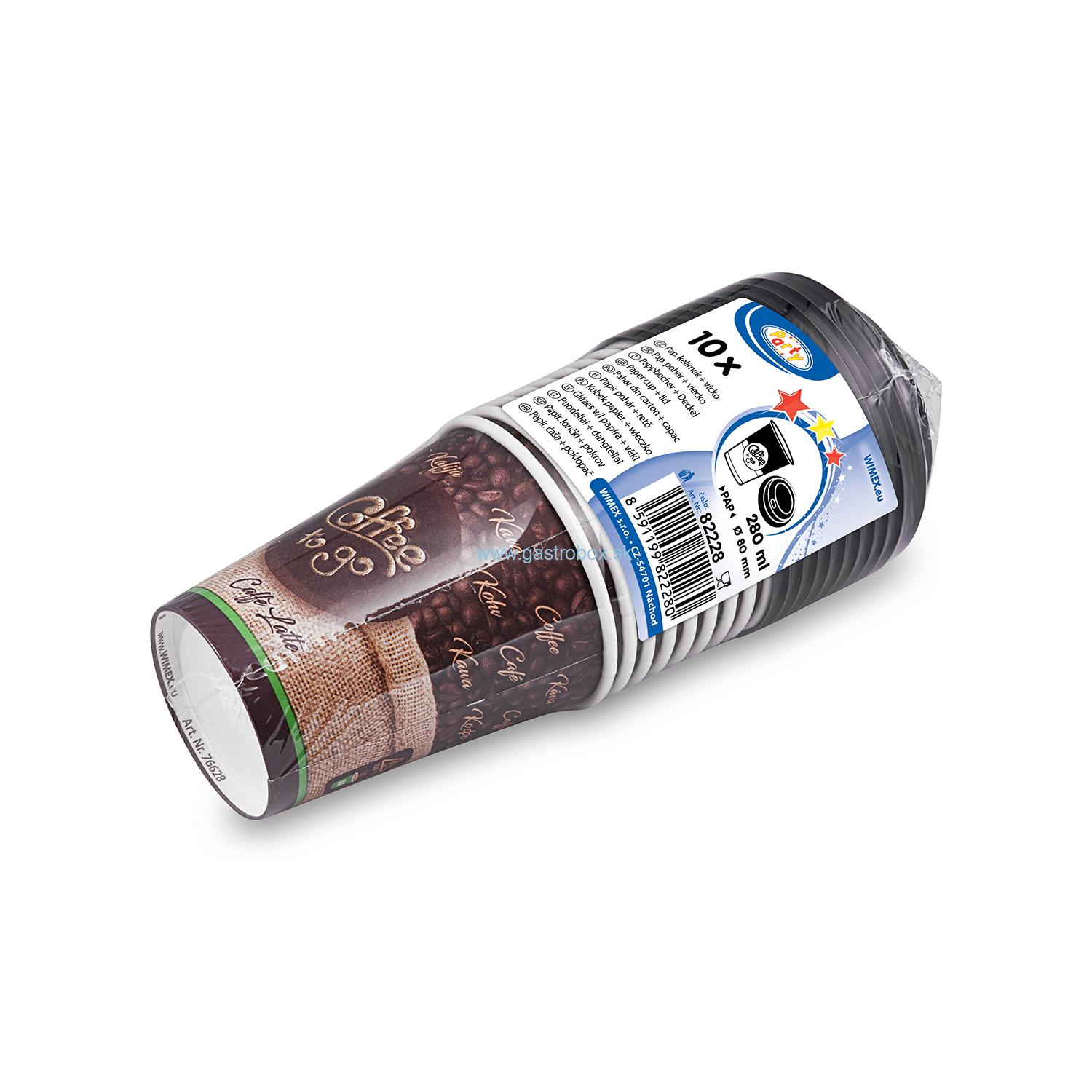 Pohár papierový Coffee to Go 280ml M + viečko, Ø80mm, 10ks