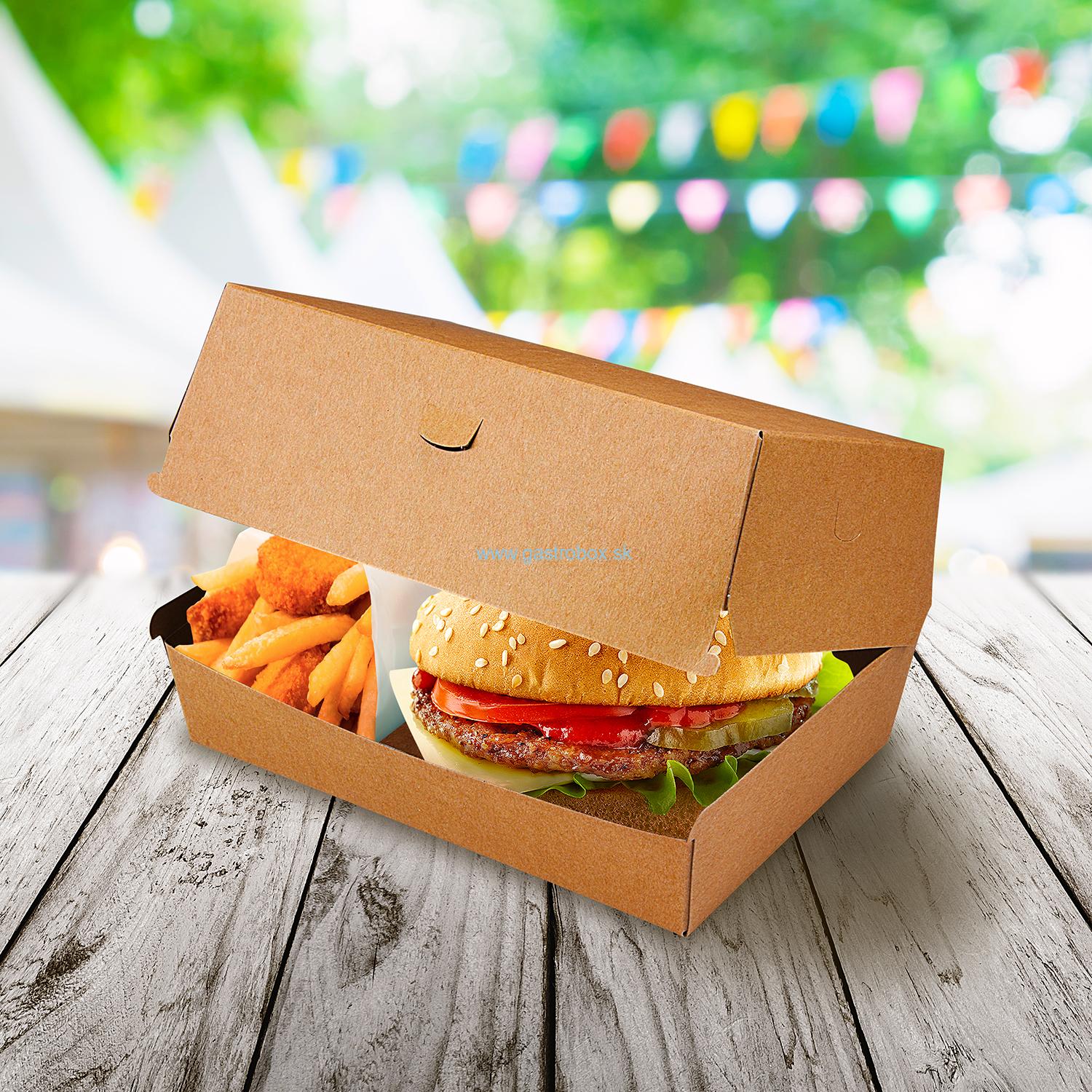 Box na burger Plus nepremastiteľný kraft 195 x 135 x 100 mm, 50ks