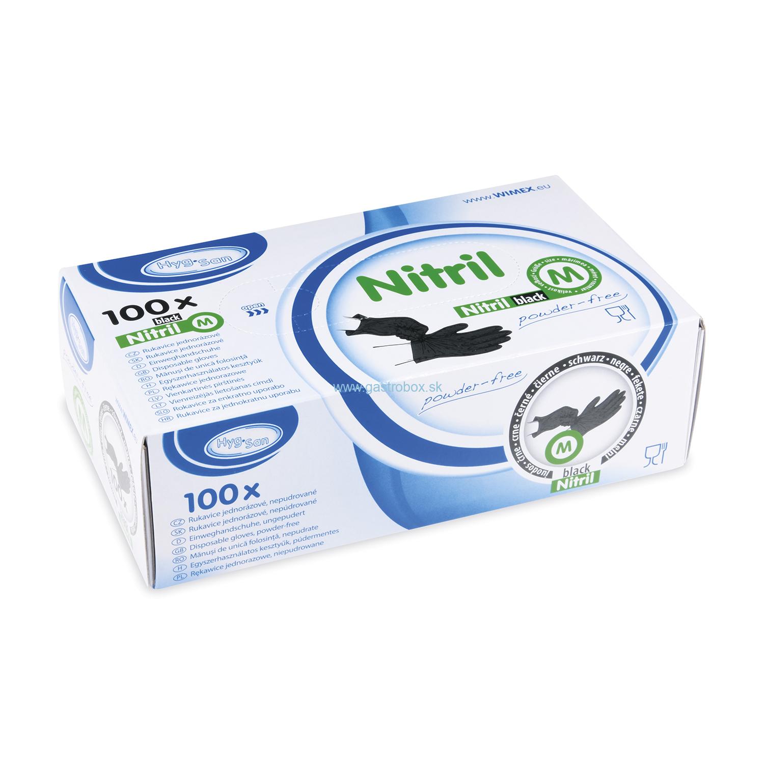 Rukavice nitrilové čierne M nepudrované, 100ks